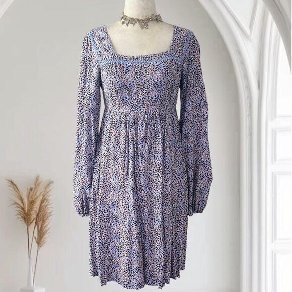 Jessica Simpson Early 2000's Blue Purple Leopard Cheetah Babydoll Dress M - Picture 1 of 7